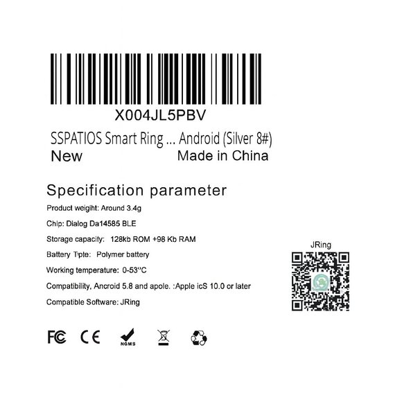 Smart Ring with LED Display - Silver, Size 8 NIB - Picture 2 of 4